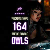 164 Procreate Owl Tattoo Stamps: Witch Brushes for iPad - OWLS