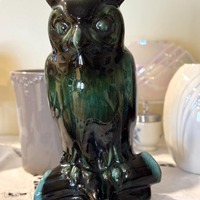 Vintage Green Drip-Glaze Ceramic Owl