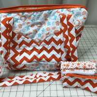 Orange gingham and owl print purse includes 2 accessory bags