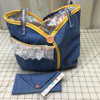Denim and owl purse with wallet and key chain