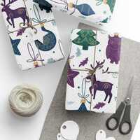 Christmas Moose and Owl Wrapping Paper, Woodland Forest Gift Wrap, Winter Animal Pattern Paper
