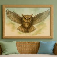 Horned Owl Art Print, Rustic Woodland Decor (Digital Download