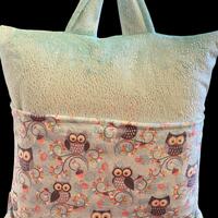 Owl Minky Book Pillow Pocket with Aqua Sparkle Minky Lining: Reading Cushion with Pocket