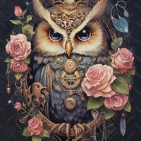 Steampunk Owl Decoupage, Mechanical Owl Vintage Illustration Craft, Decorative Rice Paper Sheet for 