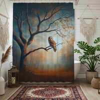Barn Owl Shower Curtain | Mystical Forest Night Bathroom Decor 71x74