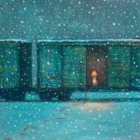 Owl Lamp in a Rusty Old Boxcar PRINT 8”x 8”