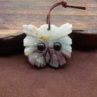 Carved Natural Amazonite Owl Gemstone Pendant, Gemstone Animal Pendant, 32x36x8mm, 17.5g-H588