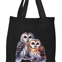 Owl Penguin Panda Horse Swallow Black Cotton Tote Bag, Reusable Shopping Bag, Gift Souvenir
