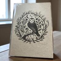 Linocut Style Folk Art ‘Moon Owl’ Print, Pagan Cottagecore Decor