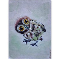 Owl Oil Painting: Minimalist Bird Home Decor, Art 5x7 Original