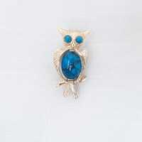 Owl Lapel Pin, Gold-tone and Faux Turquoise, 1.5 Inches Long