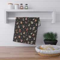 Woodland Winter Animals Tea Towel, Fox Deer Owl Holiday Pattern - Kitchen Towels, Christmas Decor, H