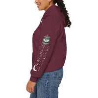 Lilith Hoodie with Owl Sleeve, Witchy Sweatshirt, Crescent Moon & Stars, Runes, Mystical Goddess