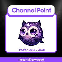 Mystic Night Owl Chibi | Purple Kawaii Twitch Channel Point | Fantasy Stream Asset, Instant Download