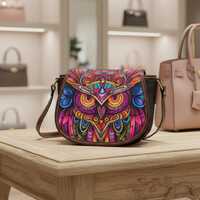 Neon Owl Saddle Bag &ndash; Vintage PU Leather Crossbody Purse