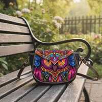 Neon Owl PU Leather Saddle Bag, Rainbow Flap (Adjustable Strap)