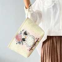 Handwoven Pandan Pouch | Owl Bag | Woven Straw Clutch | Handmade Owl Purse Gift