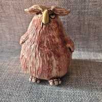 Ceramic Owl Figurine, Quirky, coloured with coloured glazes.