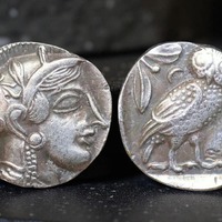 Ancient Athenian Owl Tetradrachm from circa 440&ndash;404 BC, classic 5th Century BC Athena Coin