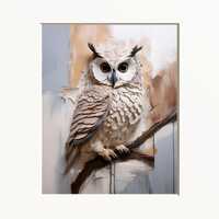 Textured Owl Wall Art, Brown Beige, Matted Print