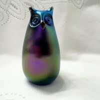 Iridescent Glass Owl Paperweight by Orient and Flume, Art Glass