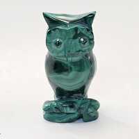 Malachite Owl Carving Green Carved Crystal Stone Statue Figurine