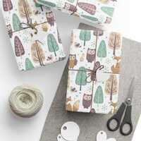 Woodland Winter Wrapping Paper, Fox Owl Forest Gift Wrap, Scandinavian Christmas Paper