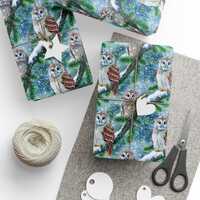Barred Owl Wrapping Paper, Snowy Pine Forest, Wildlife Gift Wrap