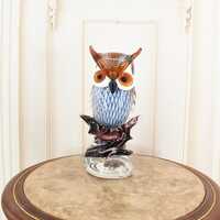 Handcrafted Murano Style Glass Owl Statue: Colorful Home Decor