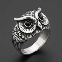 Handcrafted Sterling Silver Owl Ring – Gothic Black Onyx Eyes, Unisex Jewelry