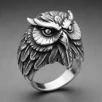 Sterling Silver Owl Ring - Detailed Feather Carving, Bold Artisan Statement Band, Unisex Nature Jewe