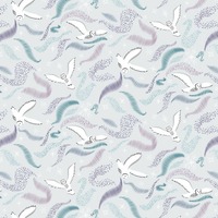 Owl Fabric, Arctic Aura Owl on Light See Mist by Lewis and Irene Quilting Cotton Fabric, CC29.1