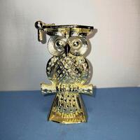 Vintage Torino Owl Earring Holder | 1970s Gold Tone Owl Jewelry Stand with Graduation Cap | Retro Va