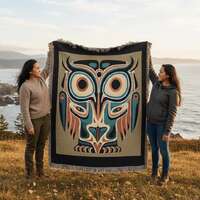 First Nations Owl Woven Blanket 100% Cotton USA Indigenous Pacific Northwest Haida Coastal Tribal MC