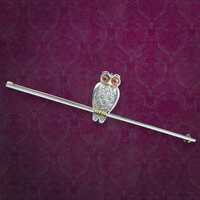 Antique Victorian Owl Bar Brooch 18ct Gold Platinum Diamond Ruby Eyes