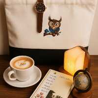 Embroidered Owl Canvas Tote Bag with Watch &ndash; Stylish Gift Set