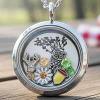 Woodland Owl Floating Locket Necklace – Forest Charm Jewelry – Cottagecore Nature Gift f