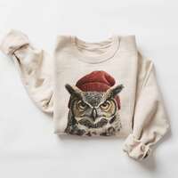 Retro Great Horned Owl Wearing Beanie Vintage Birding Birdwatching Unisex Sweatshirt