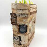 Owl Book Nook, Handmade & Sculpted Birch Bark Forest Decor, Woodland Accessory