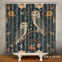 Owl Whimsical Celestial Waterproof Shower Curtain, Bathroom Decor, Polyester Fabric, Machine Washabl