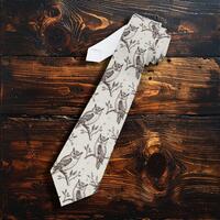 Vintage Winter Owl Tie, Woodland Branch Pattern Necktie