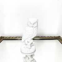 Vintage Carved White Alabaster Owl Figurine Signed by A.Santini Made in Italy