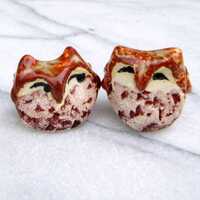 Set of Two Brown Hoot Owl Terrarium Figurines - Ceramic Miniatures - - Terrarium Mini- Studio Choice