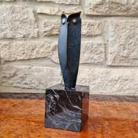 Vintage José Luis PEQUEÑO Sculpture Patinated Bronze Owl With Black Veined Italica Mar