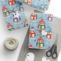 Cute Owls Winter Pattern Wrapping Paper | Snowflakes Holiday Gift Wrap