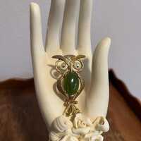 Vintage Owl Brooch with Green Stone and Googly Eyes, Costume Jewelry