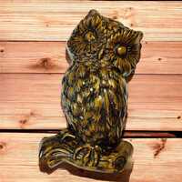 Plaster Owl Wall Plaque Decor Bronze Finish 1970's Style