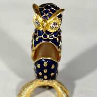 Vintage Owl Shaped Glass and Enamelled Metal Perfume Bottle