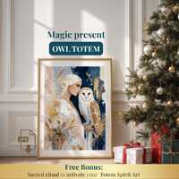Owl Spirit Animal Art winter Print | Intuitive Woman Totem (Digital Download)