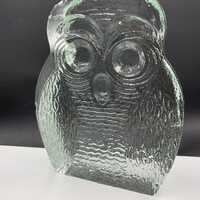 Vintage Blenko Large Clear Glass Owl Bookend/Paperweight MCM 7” - READ
